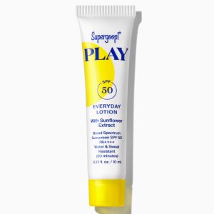 Supergoop! PLAY Everyday Lotion SPF 50 (Mini, 0.33 fl oz) - Face & Body Sunscreen with Sunflower Extract, Water & Sweat Resistant, Travel Size