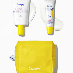 Supergoop! Daily Sun Essentials Travel Kit - Unseen Sunscreen SPF 40 Mini + PLAY Lip Balm SPF 30 with Pouch, No White Cast Formula